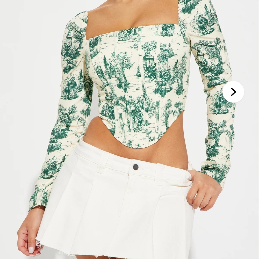 Green and Cream Printed Women's Top